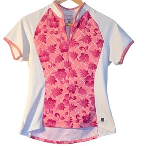 Shebeest Pink and White Cycling Jersey M Floral Athletic Activewear